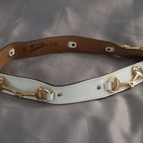 ❤️Womens CALDERON Handmade White Patent HORSEBIT BELT MEDIUM main image 5